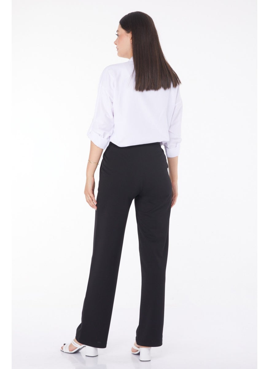 Plain Mid Women's Black Velcro Trousers - 25657