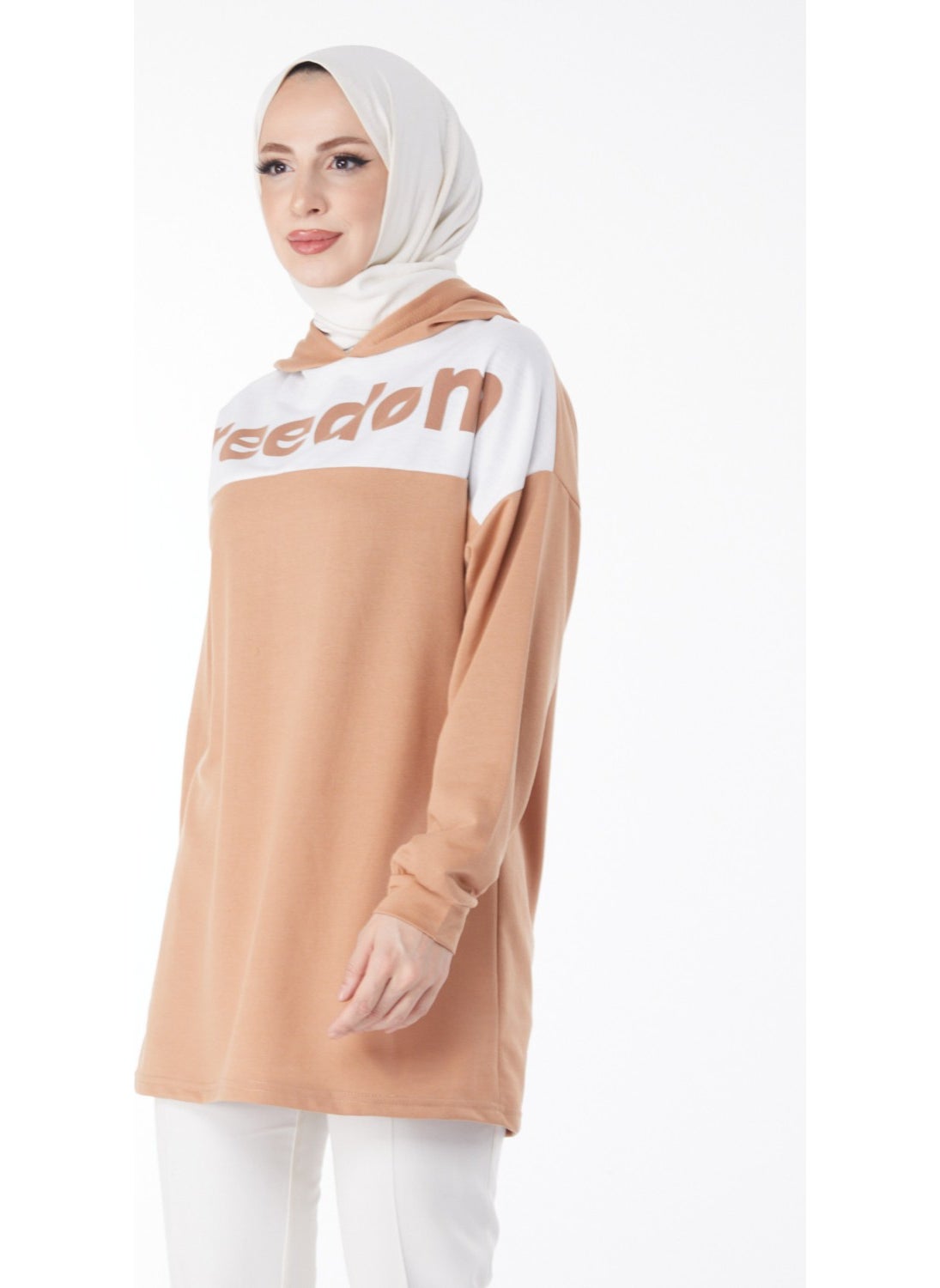 Plain Hooded Collar Women's Biscuit Printed Hooded Sweatshirt - 13134