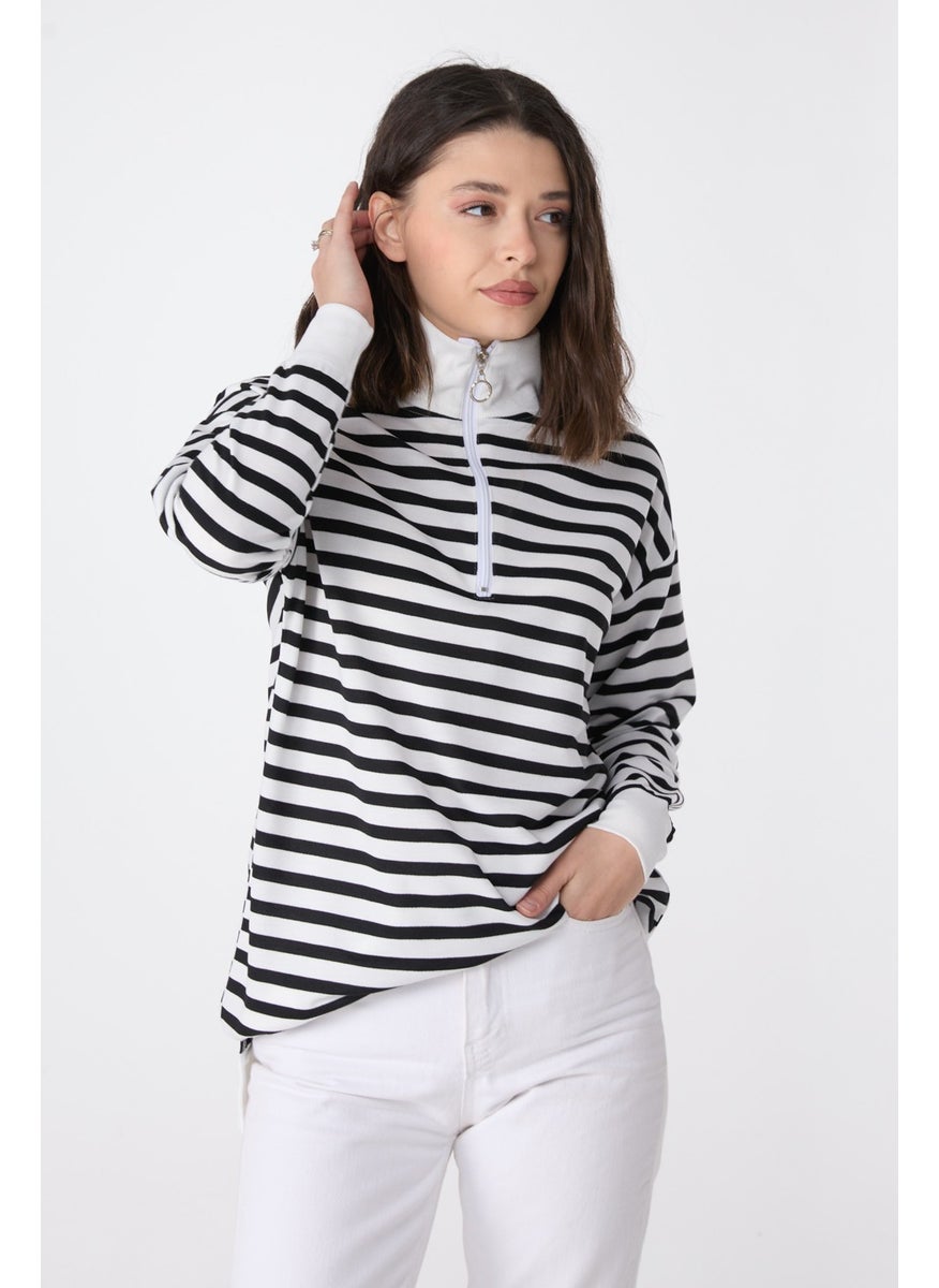 23892-BLACK Striped Sweat