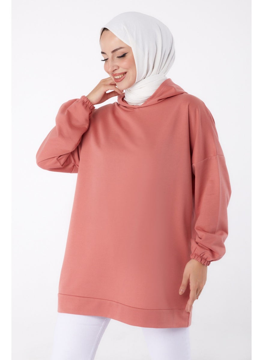 Plain Hooded Collar Women's Rose Printed Sweatshirt - 13327