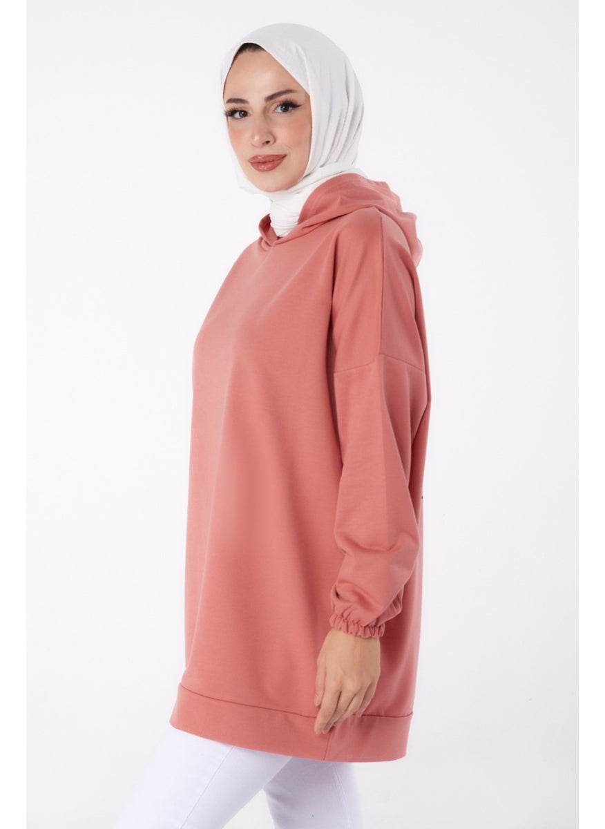 Plain Hooded Collar Women's Rose Printed Sweatshirt - 13327