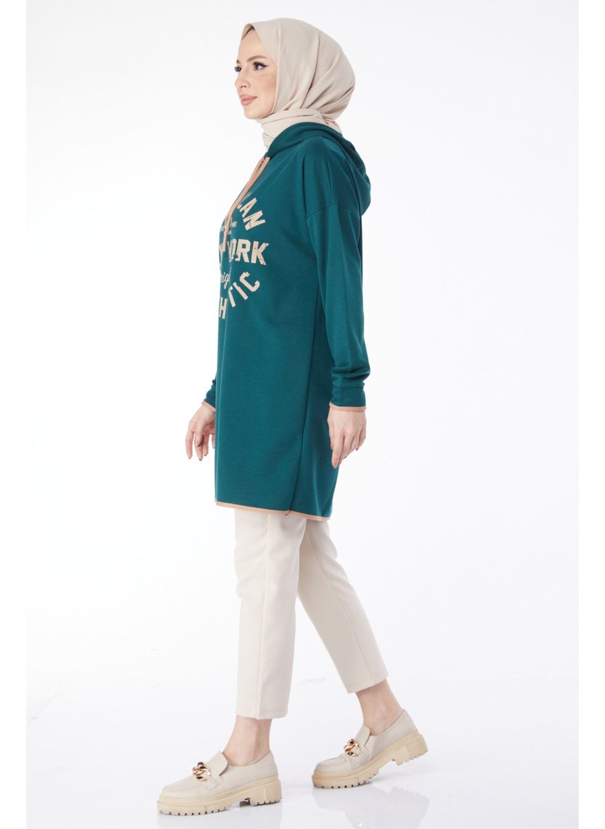 13130-ZUMRUT Front Printed Sweatshirt