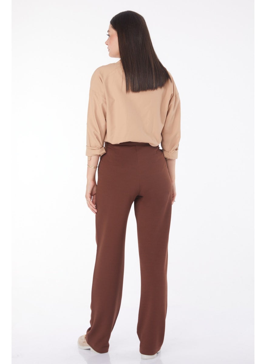 Plain Mid Women's Brown Velcro Trousers - 25657