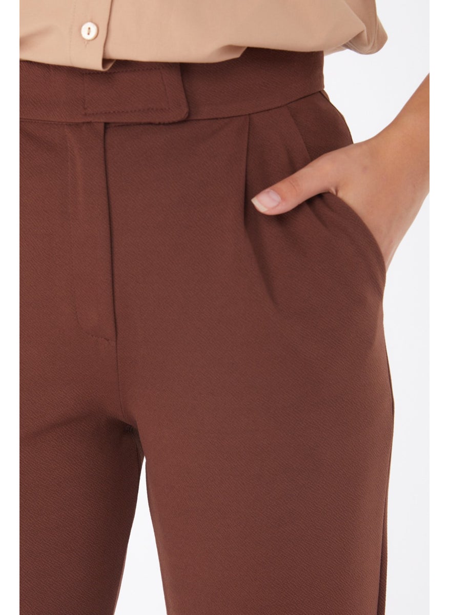 Plain Mid Women's Brown Velcro Trousers - 25657