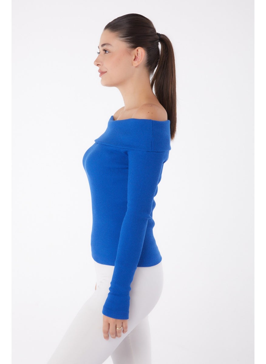 Plain Cowl Collar Women's Blue Blouse - 26127