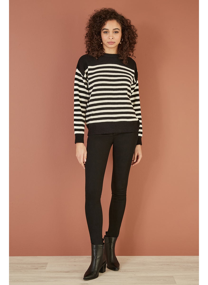 Stripe Knitted Relaxed Jumper With Button Details