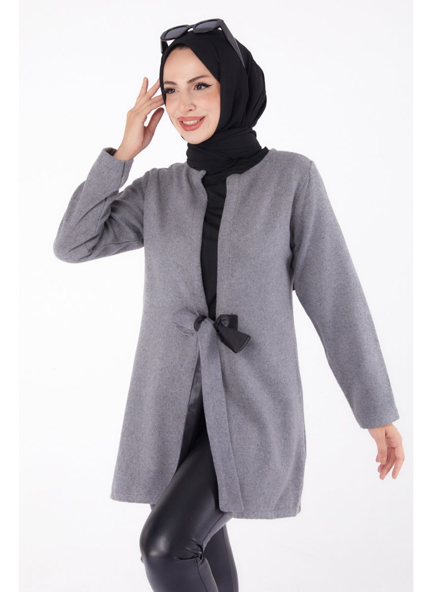 Plain Medium Women's Gray Cashmere Jacket - 13286