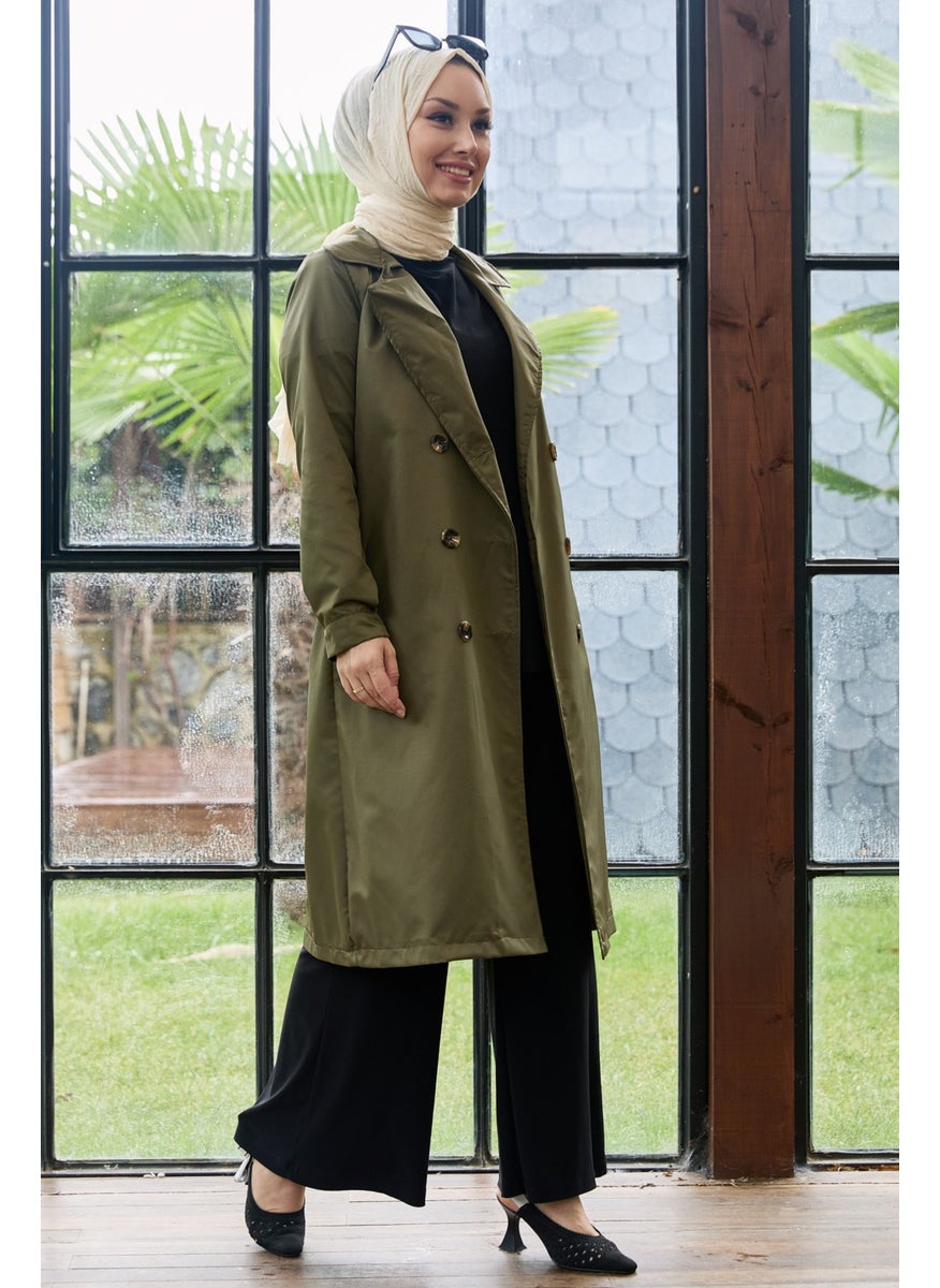 Plain Shirt Collar Women's Khaki Trench Coat - 11012