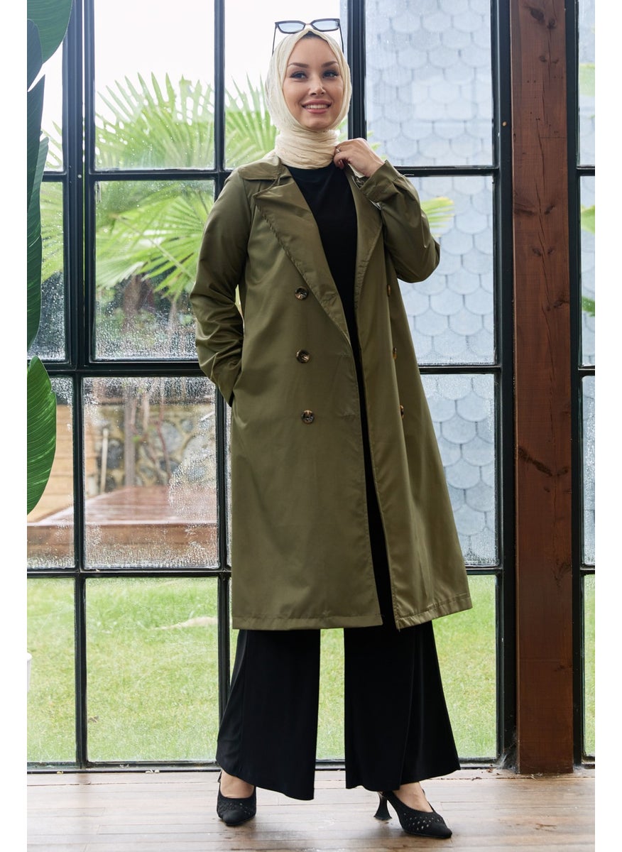 Plain Shirt Collar Women's Khaki Trench Coat - 11012