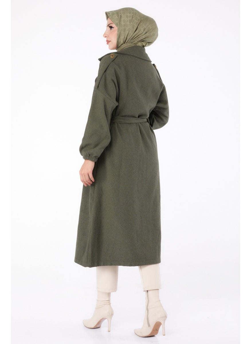 Plain Double Breasted Women's Khaki Cashmere Coat - 13288