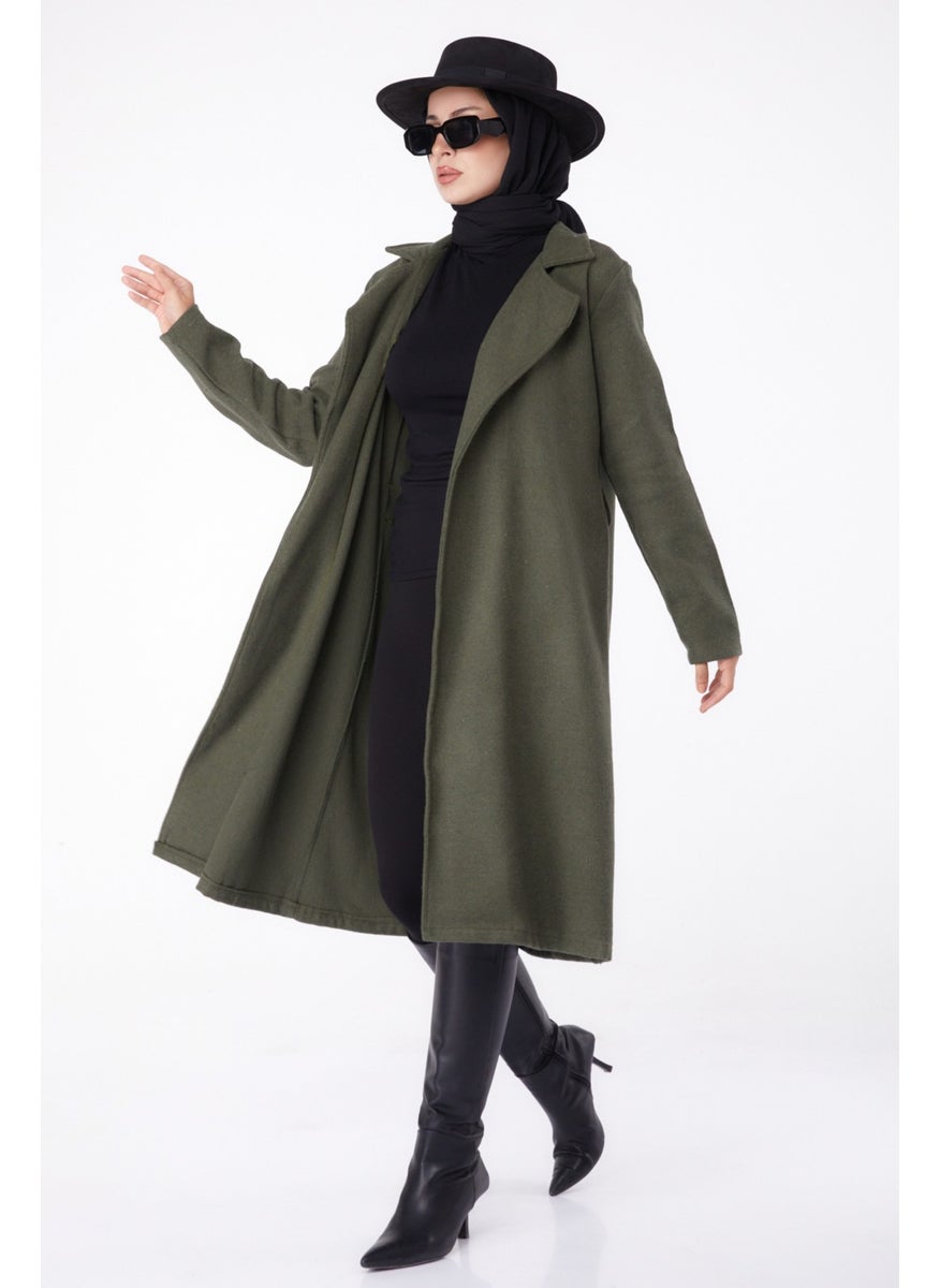 Plain Double Breasted Women's Khaki Cashmere Coat - 13287