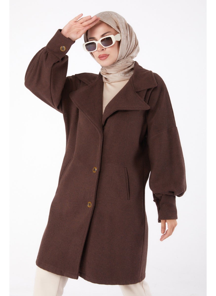 Plain Double Breasted Women's Brown Cashmere Coat - 13289