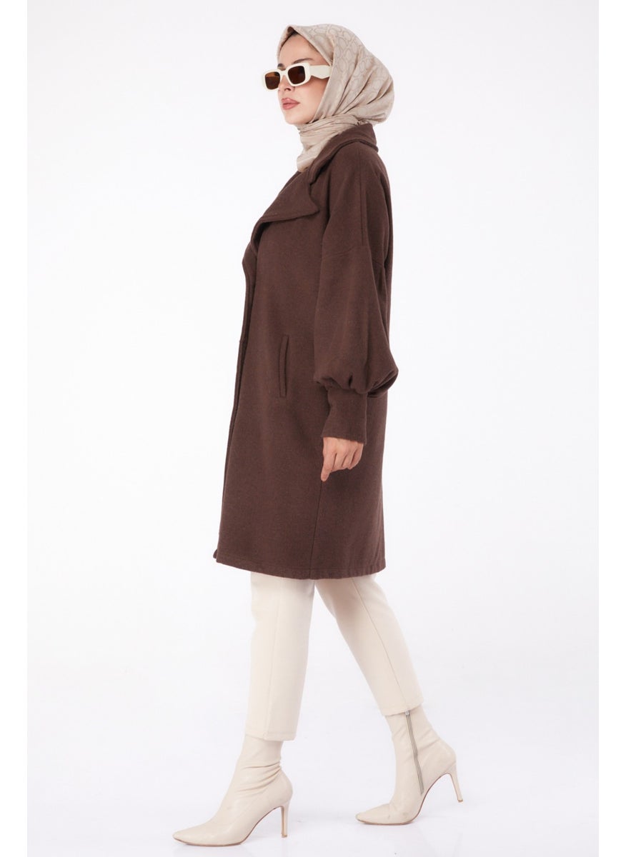 Plain Double Breasted Women's Brown Cashmere Coat - 13289