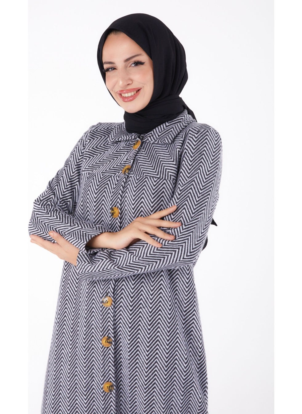 Plain Shirt Collar Women's Grey Buttoned Coat - 13307