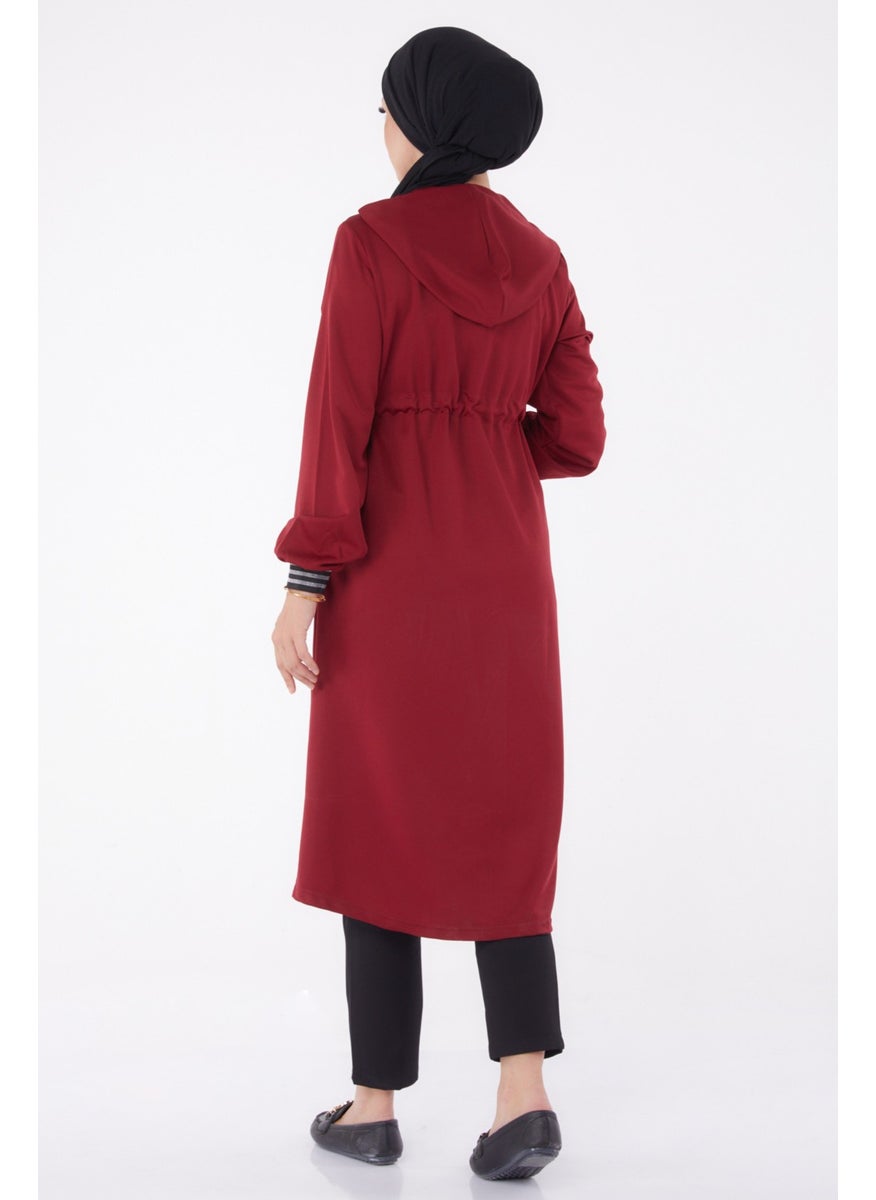 Plain Hooded Collar Women's Claret Red Cape - 13050