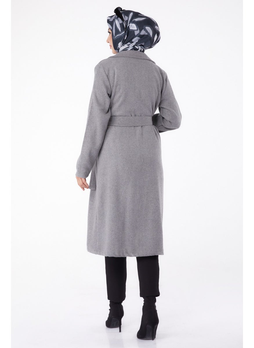 Plain Double Breasted Women's Gray Cashmere Coat - 13287