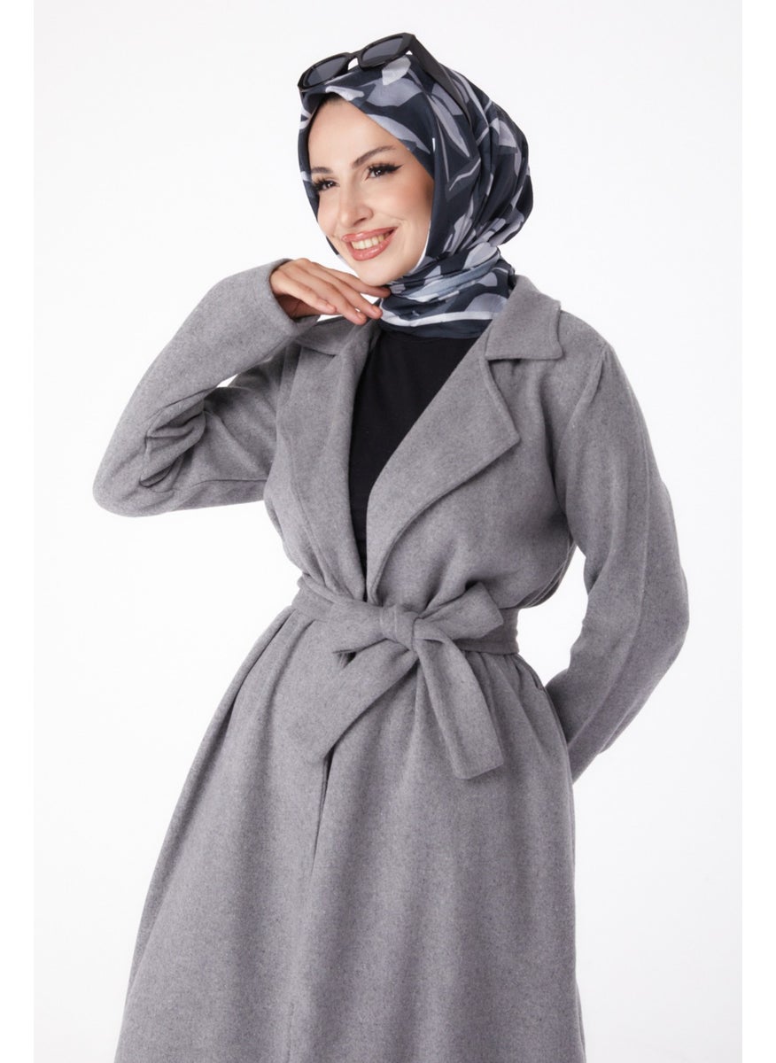 Plain Double Breasted Women's Gray Cashmere Coat - 13287