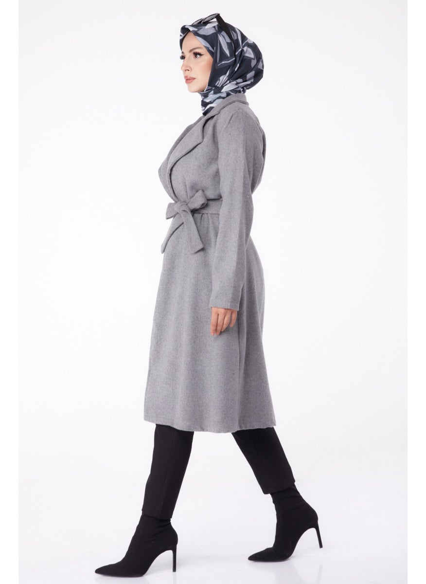 Plain Double Breasted Women's Gray Cashmere Coat - 13287