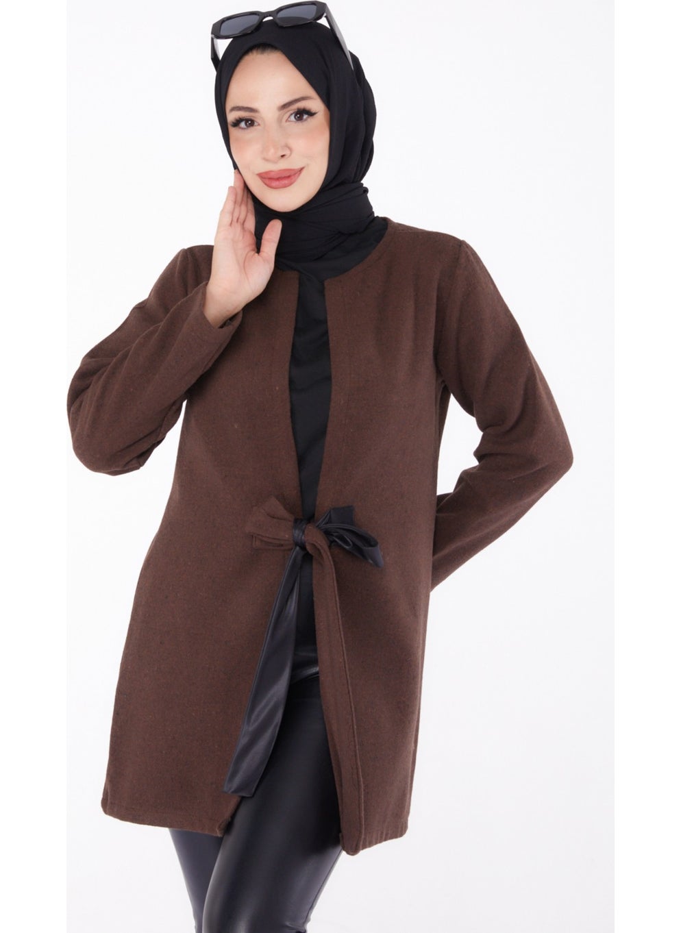 Plain Medium Women's Brown Cashmere Jacket - 13286