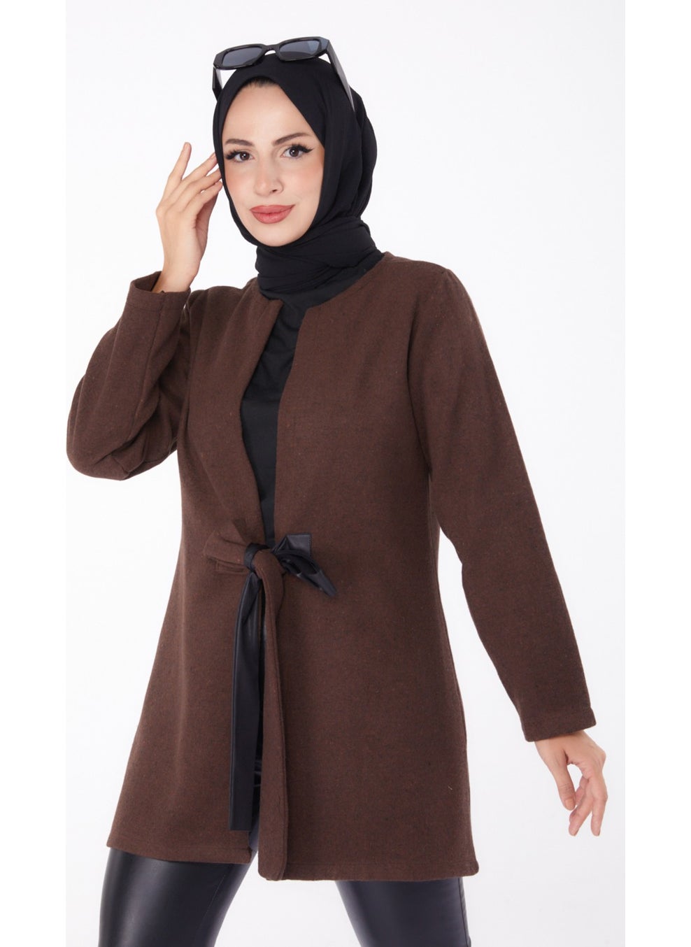 Plain Medium Women's Brown Cashmere Jacket - 13286