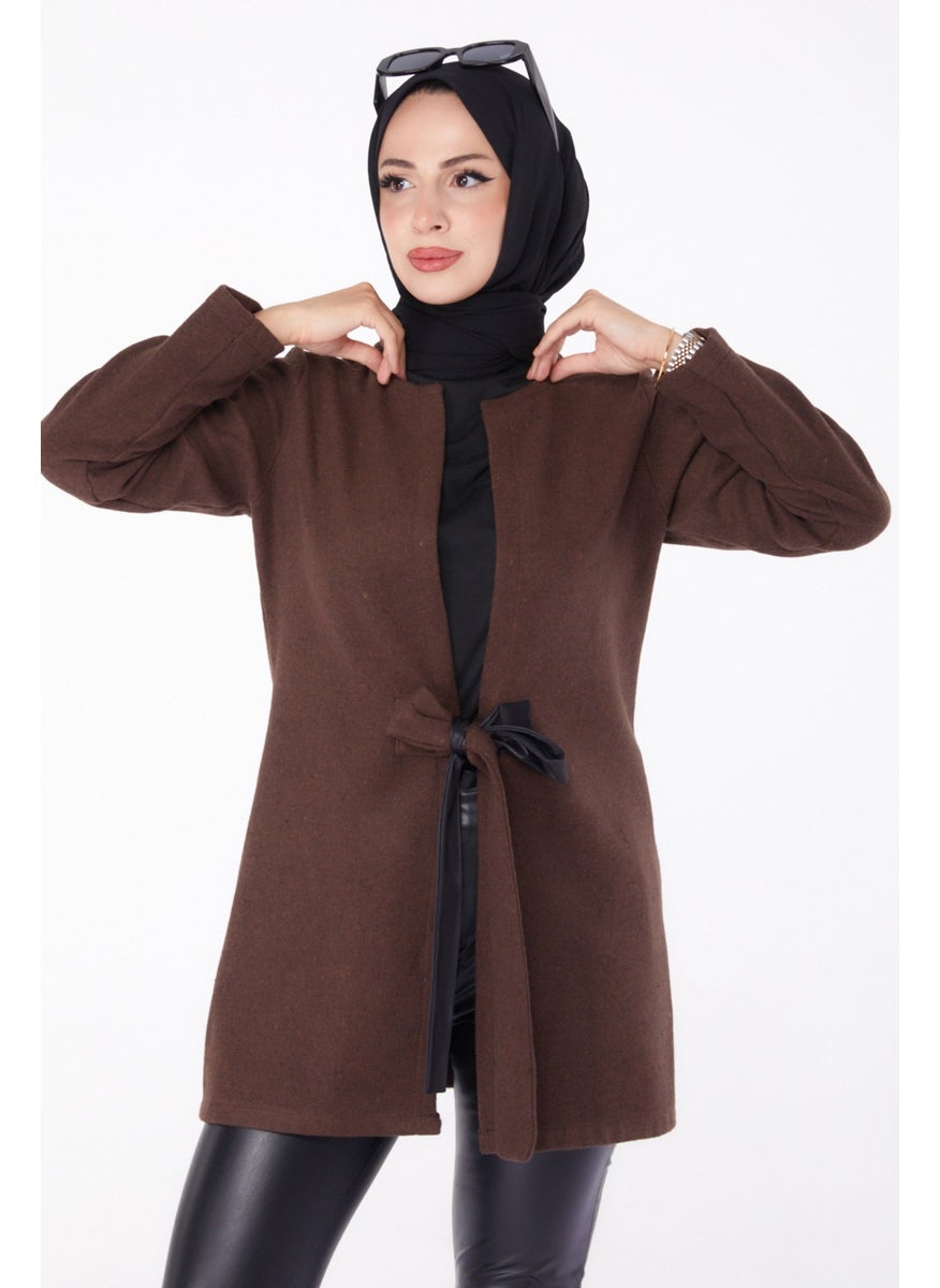 Plain Medium Women's Brown Cashmere Jacket - 13286