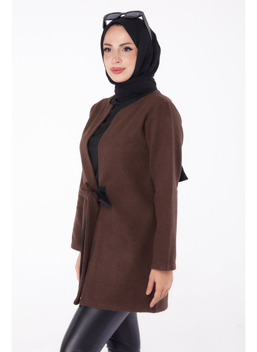 Plain Medium Women's Brown Cashmere Jacket - 13286