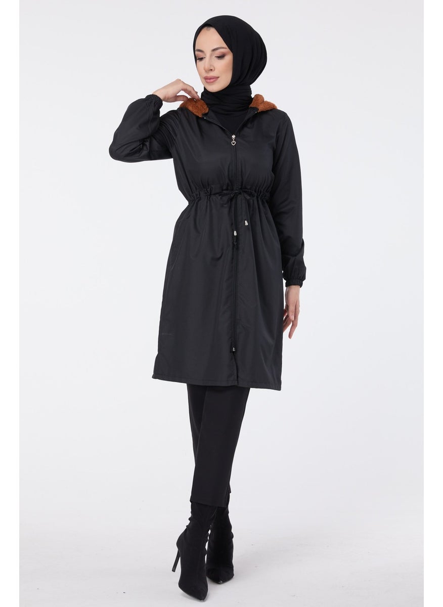 13042-BLACK Trench Coat