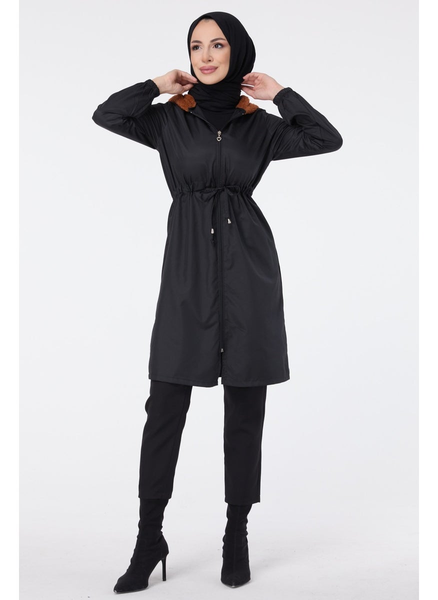 13042-BLACK Trench Coat