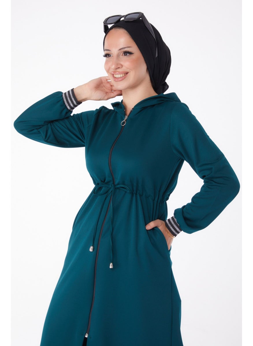 Plain Hooded Collar Women's Green Cape - 13050