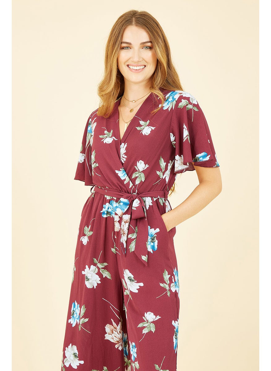 Floral Print Jumpsuit With Angel Sleeves