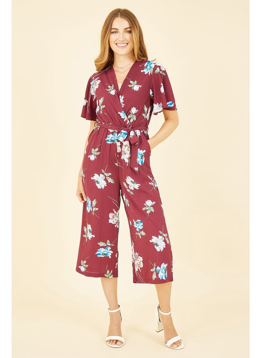 Floral Print Jumpsuit With Angel Sleeves