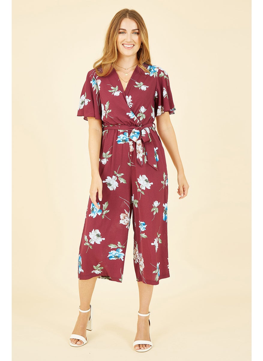 Floral Print Jumpsuit With Angel Sleeves