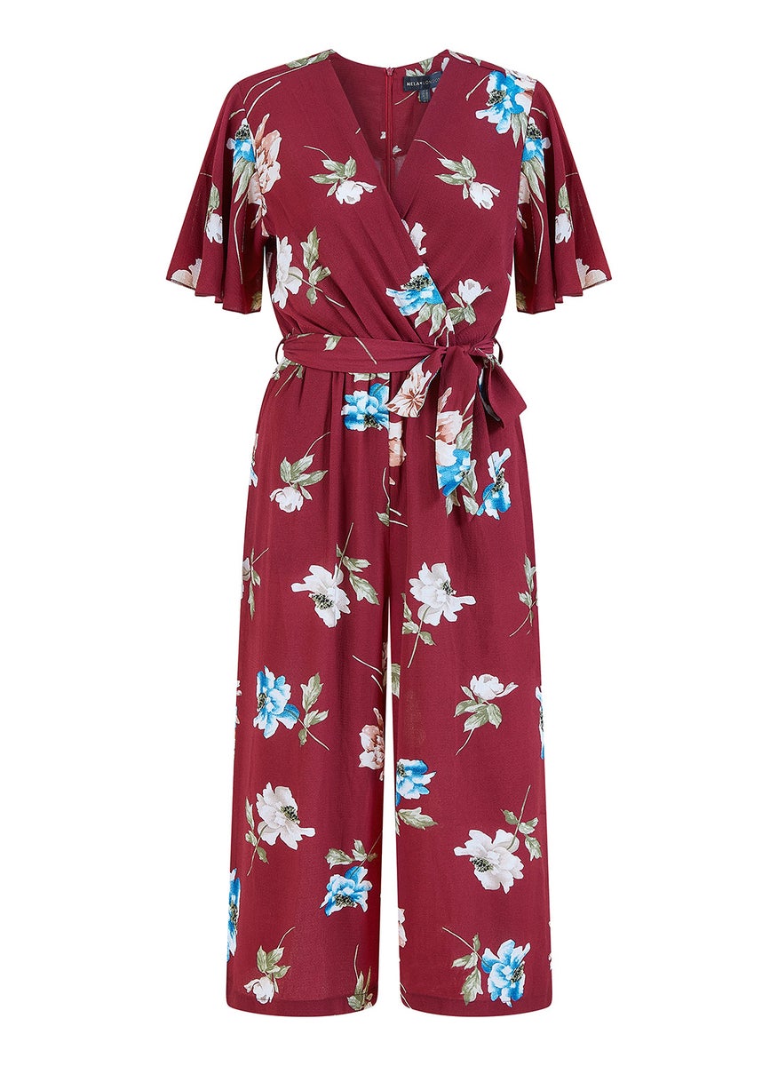 Floral Print Jumpsuit With Angel Sleeves