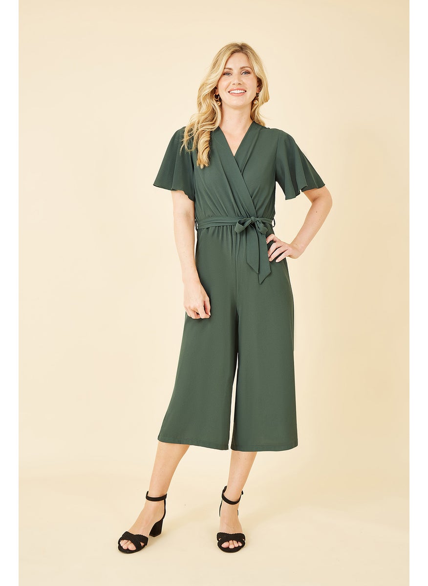 Wrap Over Jumpsuit With Angel Sleeves