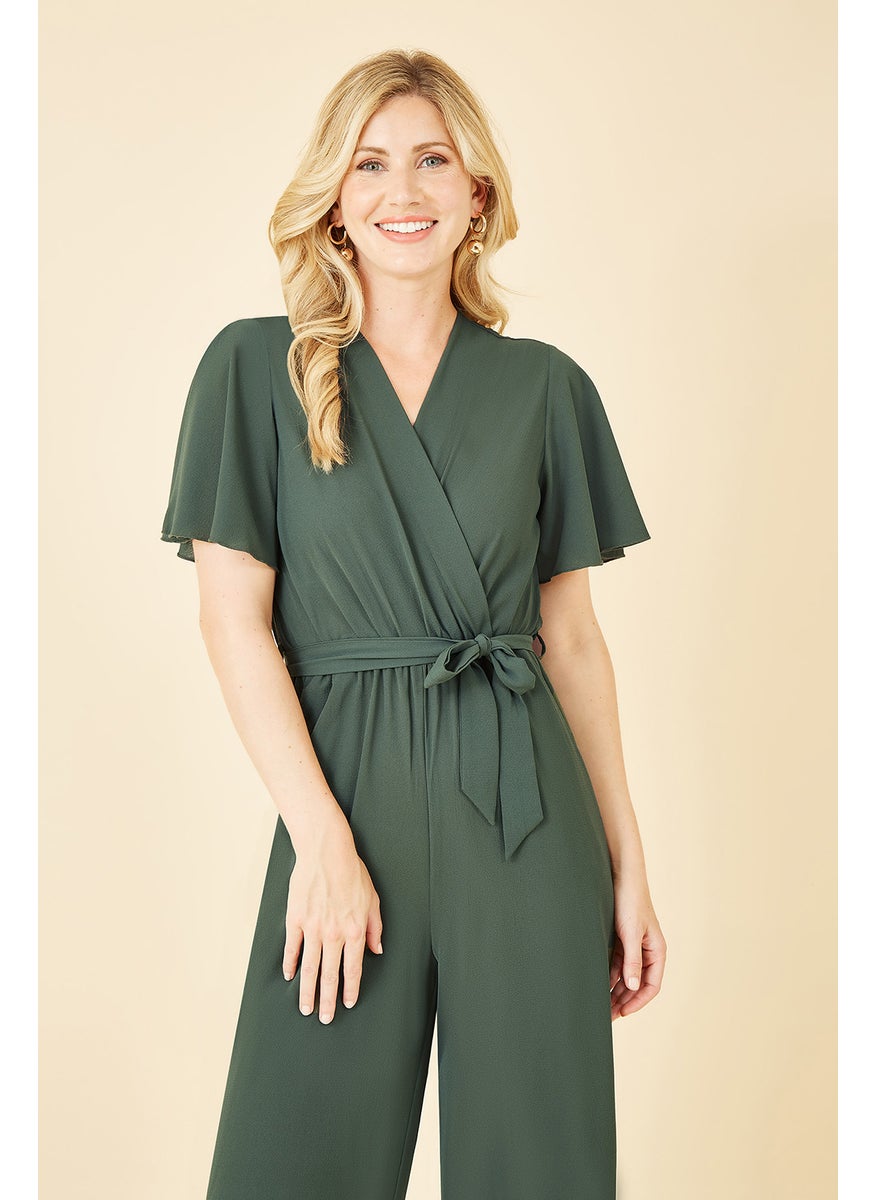 Wrap Over Jumpsuit With Angel Sleeves