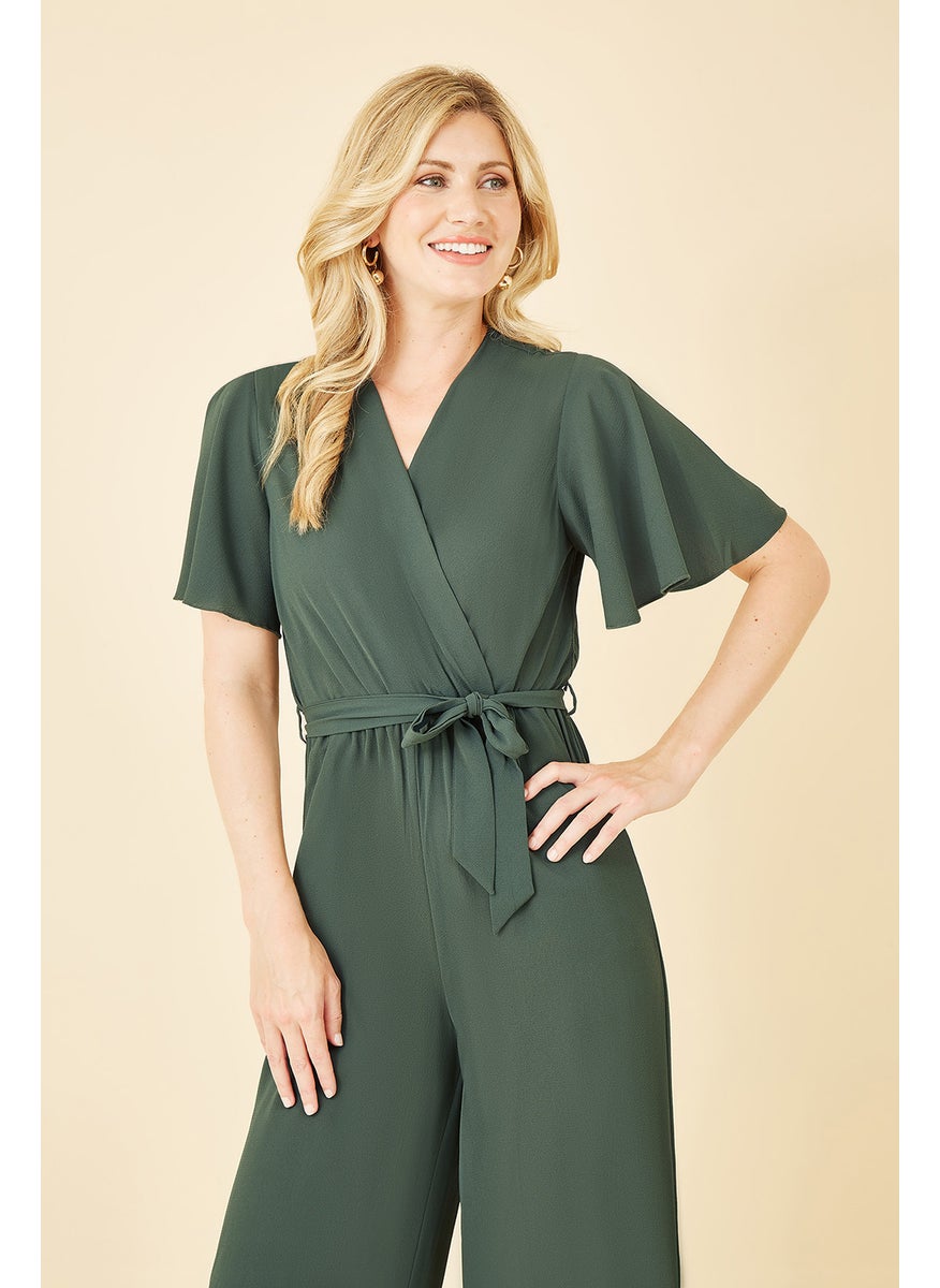 Wrap Over Jumpsuit With Angel Sleeves