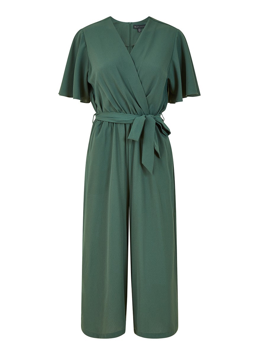 Wrap Over Jumpsuit With Angel Sleeves