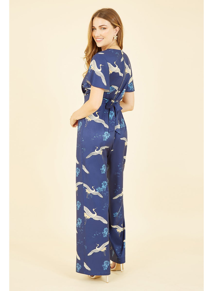 Crane Print Angel Sleeve Jumpsuit