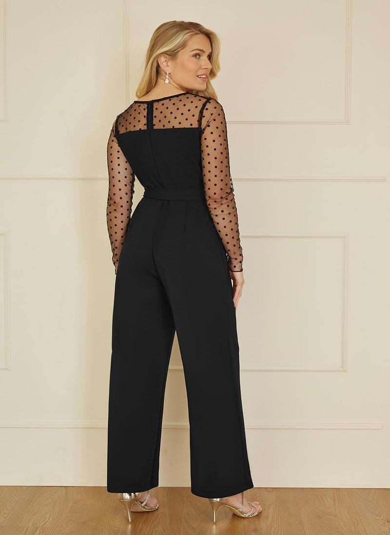 Spot Mesh Stretch Jumpsuit