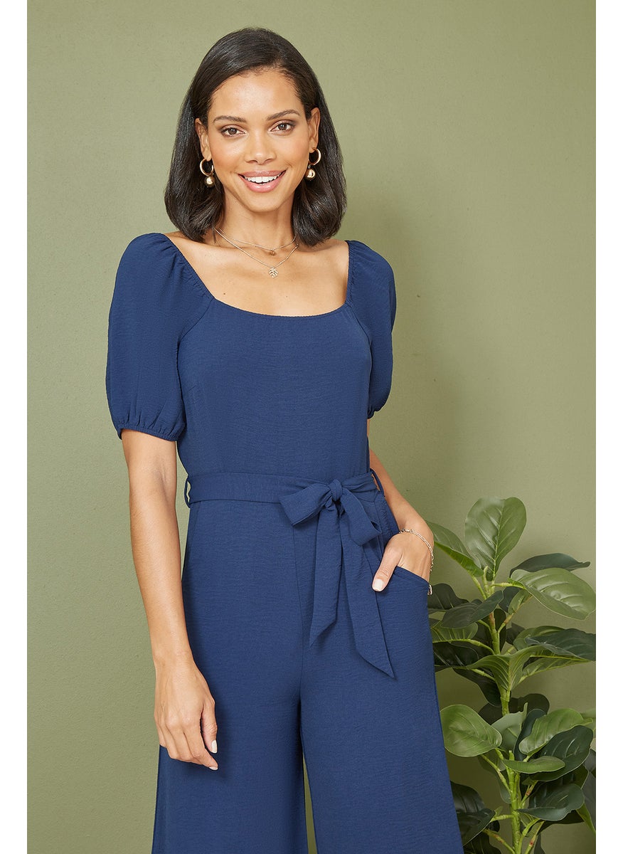 Square Neck Puff Sleeve Culotte Jumpsuit