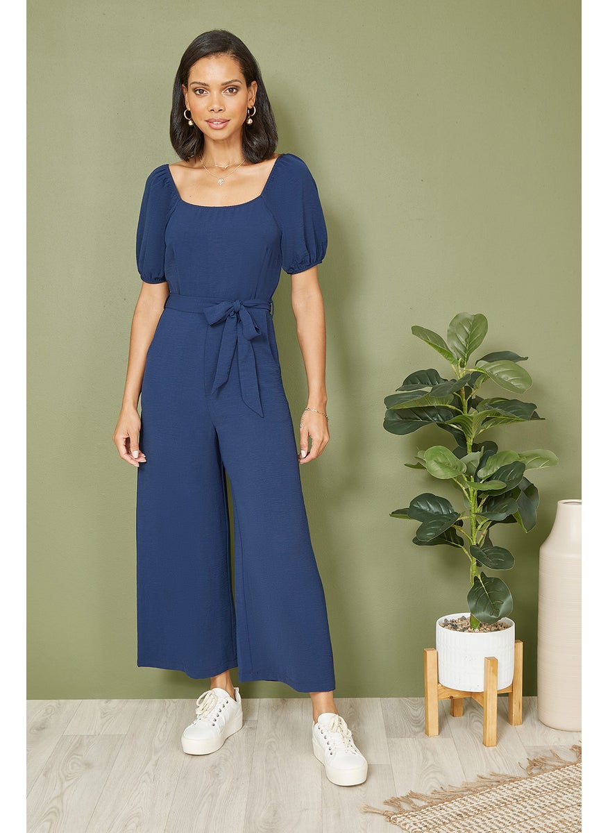 Square Neck Puff Sleeve Culotte Jumpsuit