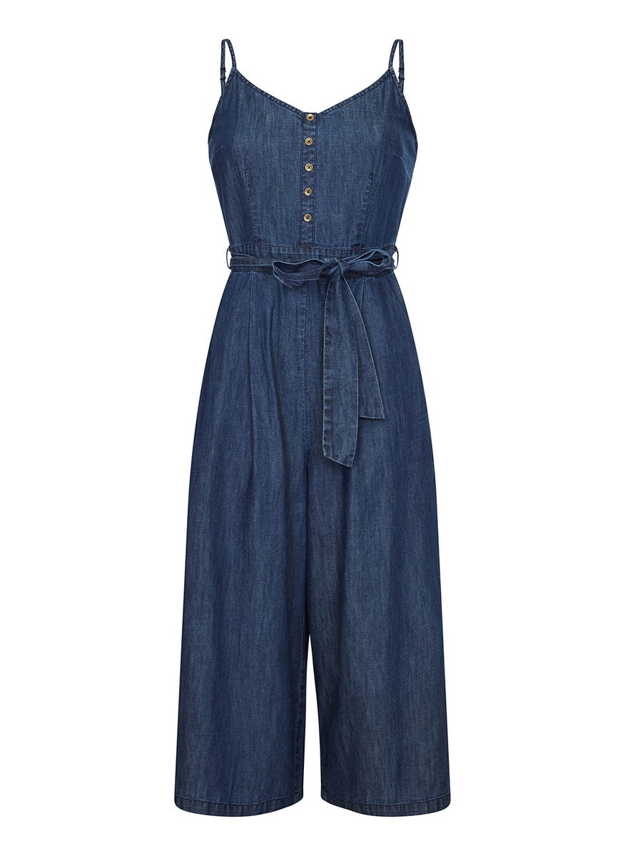 Button Cotton Denim Jumpsuit