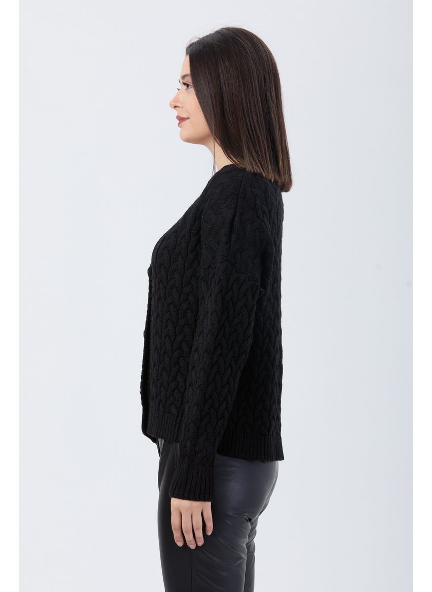 24033-BLACK Knitted Cardigan