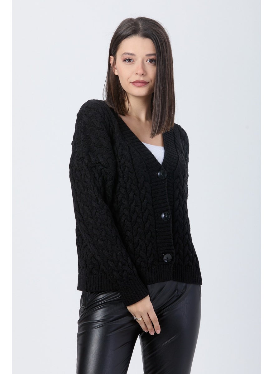 24033-BLACK Knitted Cardigan