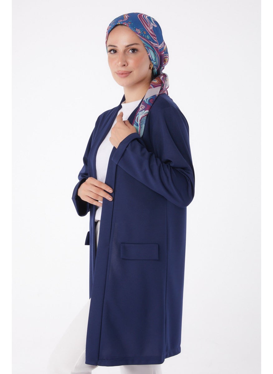 Plain Medium Women's Navy Blue Cardigan - 13260