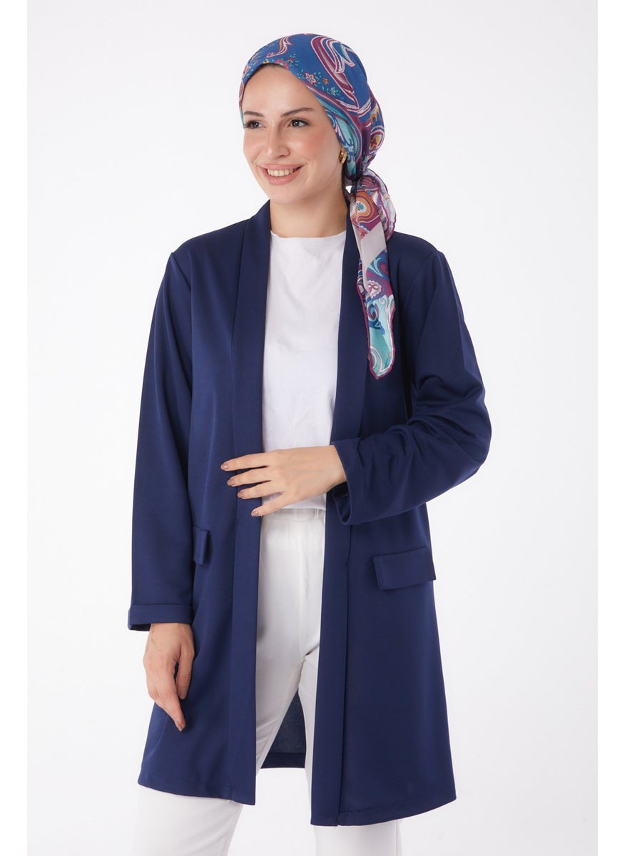 Plain Medium Women's Navy Blue Cardigan - 13260