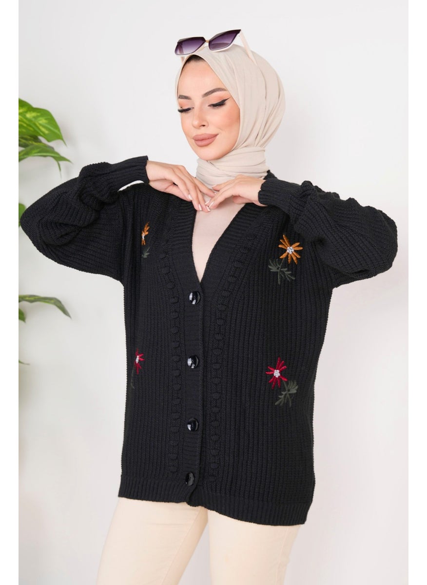 23088-BLACK Knitted Cardigan