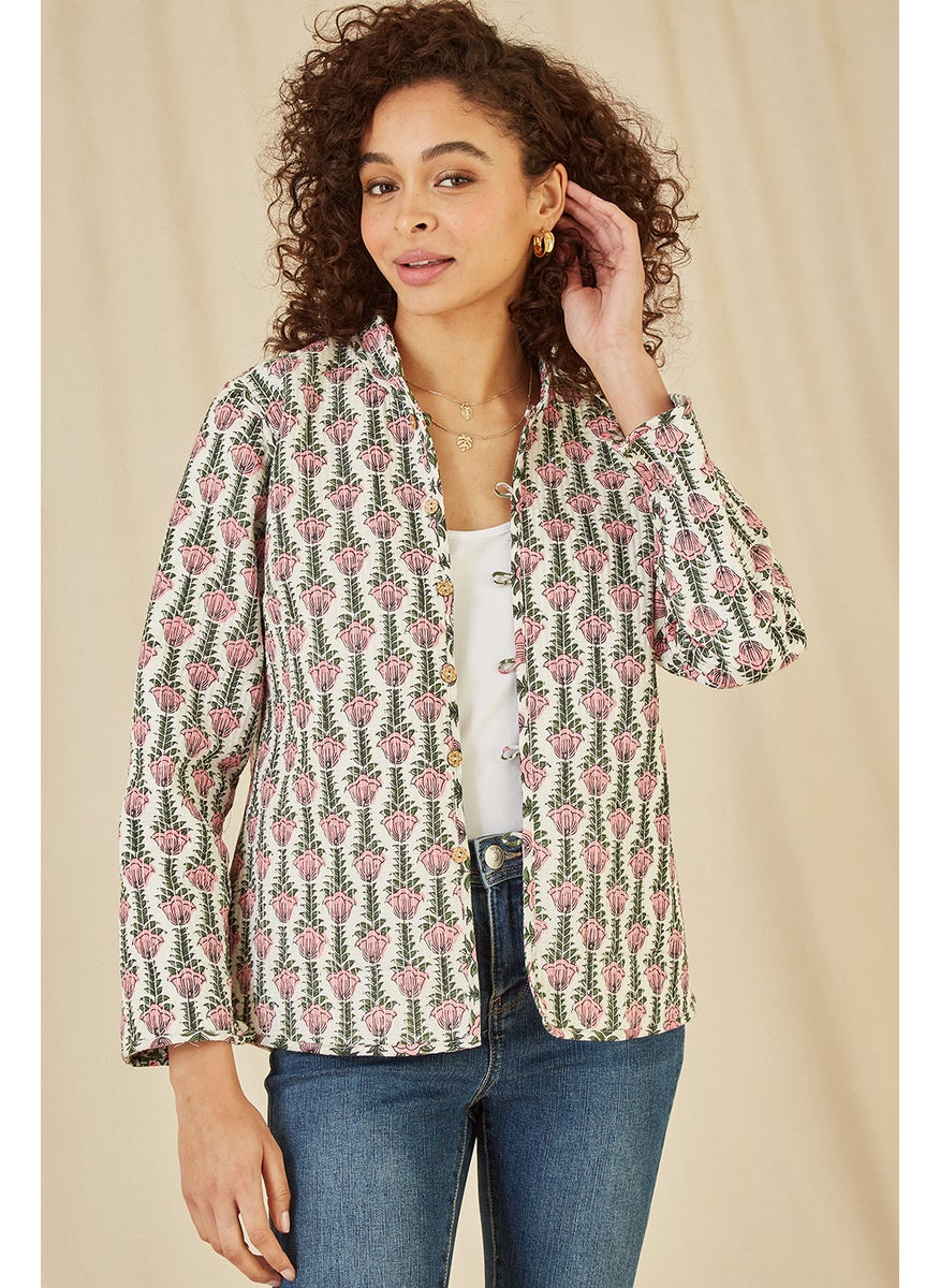 Floral Print Reversible Cotton Quilted Jacket