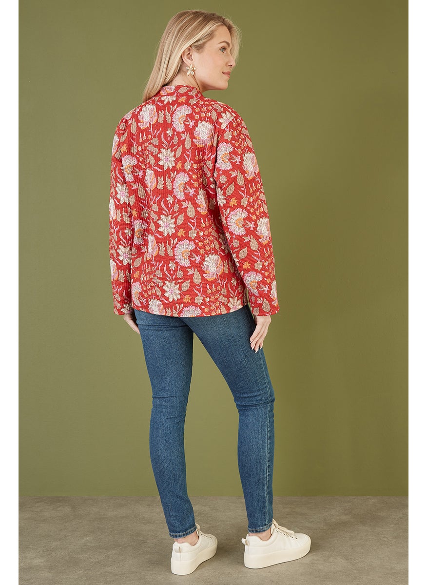 Floral Print Reversible Cotton Quilted Jacket