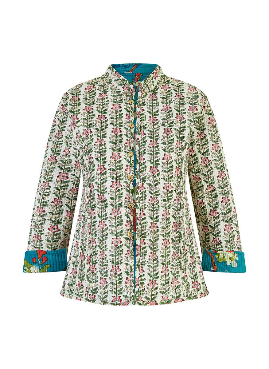 Floral Print Reversible Cotton Quilted Jacket